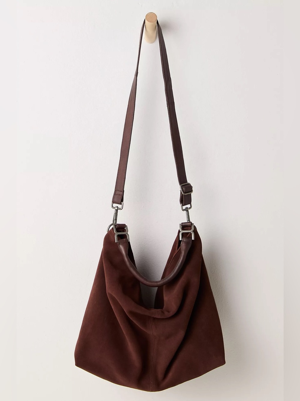 Free People Suzie Suede Slouchy Tote Bag in Espresso Brown NWT - Picture 3 of 10
